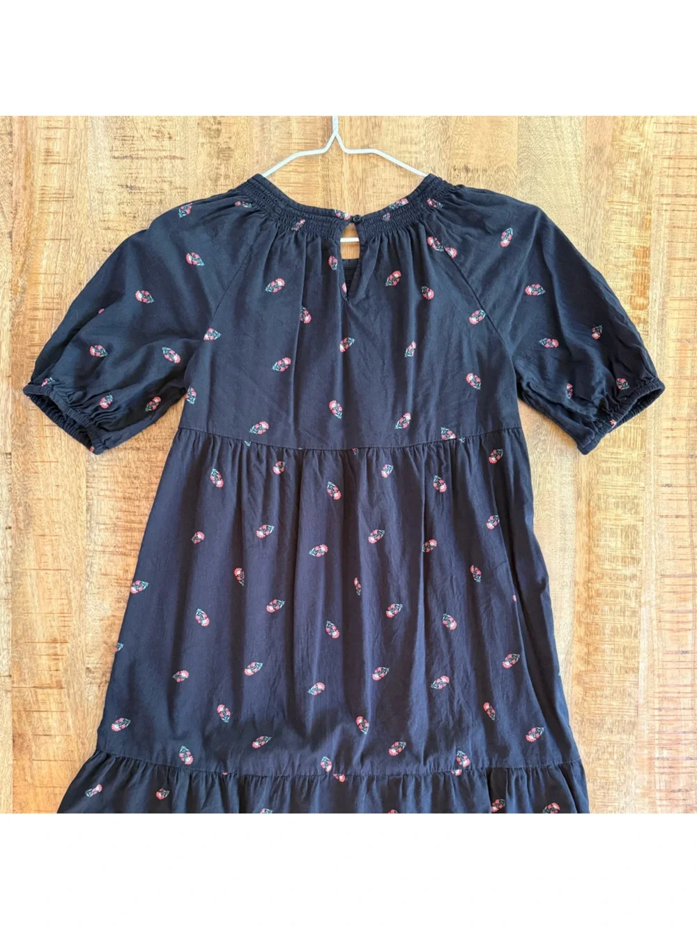 Old Navy Girls Large 10-12 Black Floral Tiered Dress Puff Sleeve